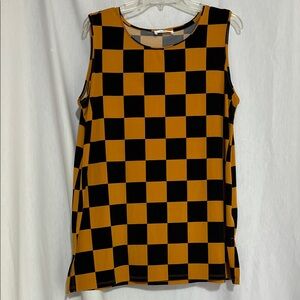 Zenana Outfitters Black and Orange Checkered Tank Top size Xl
